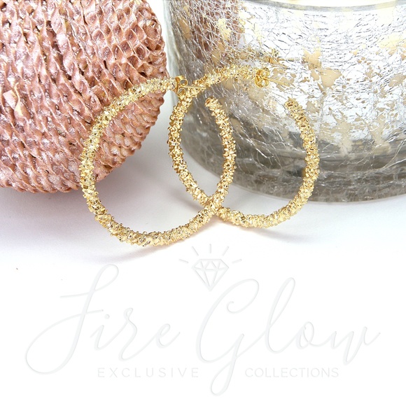 Gold Tone Metallic Textured Hoop Earrings - Picture 8 of 11